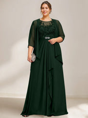 A Line Princess Scoop Plus Size Mother Of The Bride Dresses Chiffon Lace With Wrap Jacket