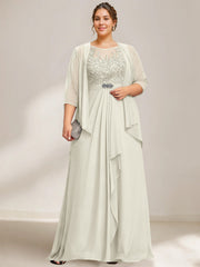 A Line Princess Scoop Plus Size Mother Of The Bride Dresses Chiffon Lace With Wrap Jacket
