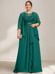 A Line Princess Scoop Plus Size Mother Of The Bride Dresses Chiffon Lace With Wrap Jacket