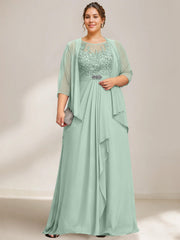A Line Princess Scoop Plus Size Mother Of The Bride Dresses Chiffon Lace With Wrap Jacket