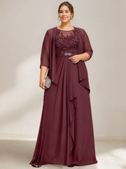 A Line Princess Scoop Plus Size Mother Of The Bride Dresses Chiffon Lace With Wrap Jacket