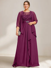 A Line Princess Scoop Plus Size Mother Of The Bride Dresses Chiffon Lace With Wrap Jacket