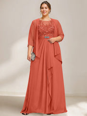 A Line Princess Scoop Plus Size Mother Of The Bride Dresses Chiffon Lace With Wrap Jacket