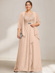 A-Line/Princess Scoop Plus Size Mother of the Bride Dresses Chiffon Lace with Wrap/Jacket