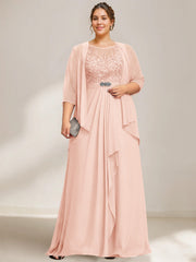 A Line Princess Scoop Plus Size Mother Of The Bride Dresses Chiffon Lace With Wrap Jacket