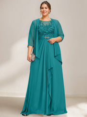 A Line Princess Scoop Plus Size Mother Of The Bride Dresses Chiffon Lace With Wrap Jacket