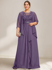 A-Line/Princess Scoop Plus Size Mother of the Bride Dresses Chiffon Lace with Wrap/Jacket
