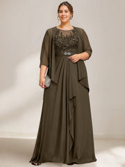 A-Line/Princess Scoop Plus Size Mother of the Bride Dresses Chiffon Lace with Wrap/Jacket