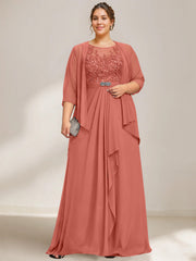 A Line Princess Scoop Plus Size Mother Of The Bride Dresses Chiffon Lace With Wrap Jacket