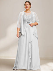 A-Line/Princess Scoop Plus Size Mother of the Bride Dresses Chiffon Lace with Wrap/Jacket