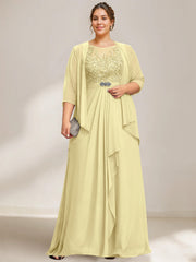 A-Line/Princess Scoop Plus Size Mother of the Bride Dresses Chiffon Lace with Wrap/Jacket