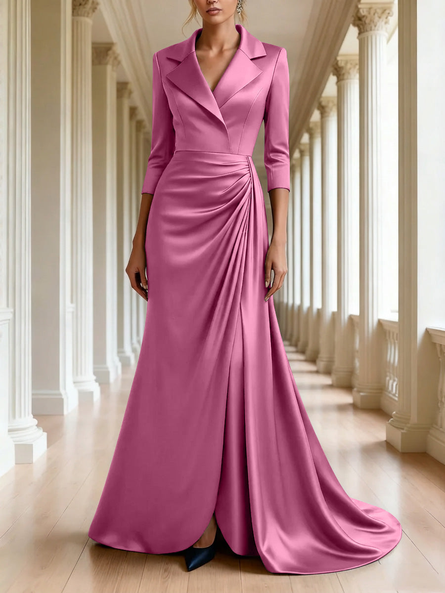 Trumpet Mermaid 3 4 Sleeves V Neck Mother Of The Bride Dresses Floor Length