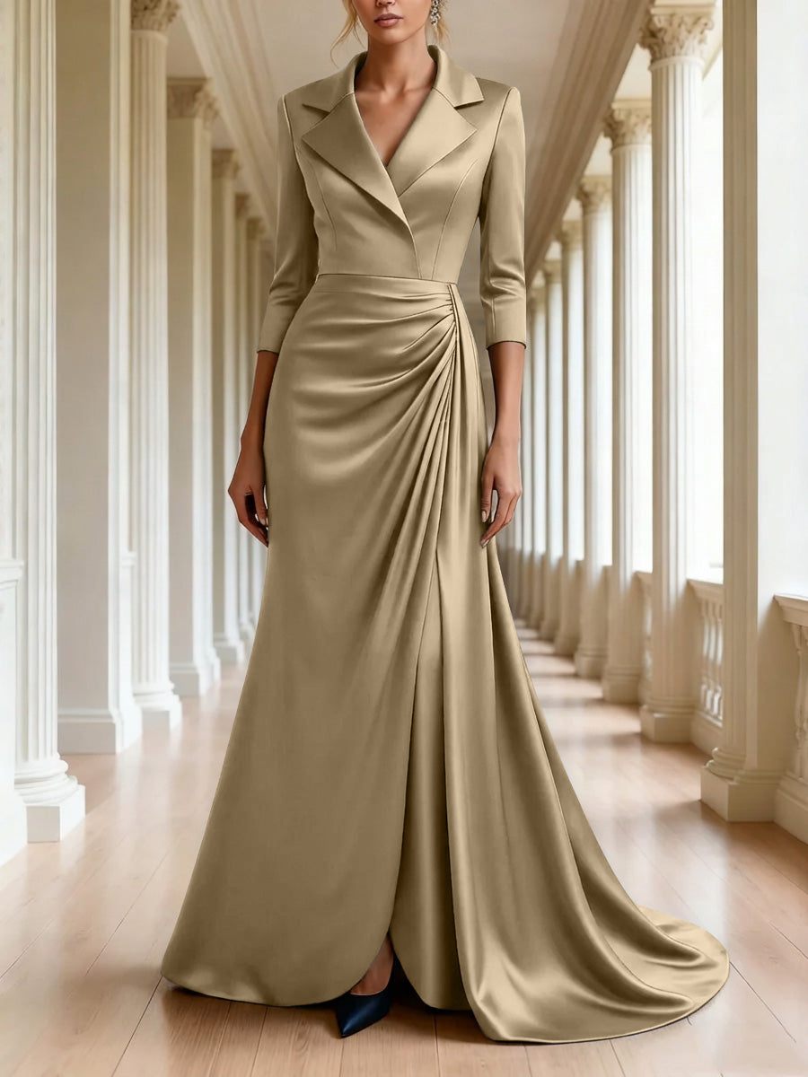 Trumpet Mermaid 3 4 Sleeves V Neck Mother Of The Bride Dresses Floor Length