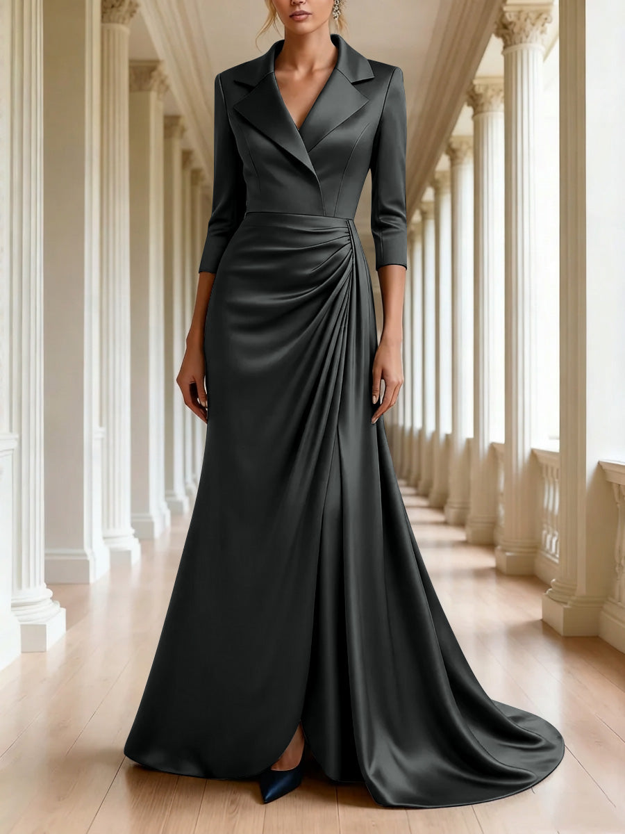 Trumpet Mermaid 3 4 Sleeves V Neck Mother Of The Bride Dresses Floor Length