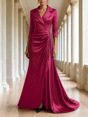 Trumpet Mermaid 3 4 Sleeves V Neck Mother Of The Bride Dresses Floor Length