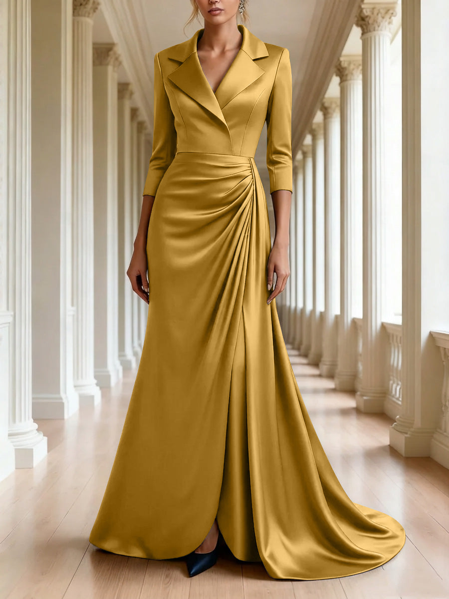 Trumpet Mermaid 3 4 Sleeves V Neck Mother Of The Bride Dresses Floor Length