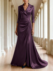 Trumpet Mermaid 3 4 Sleeves V Neck Mother Of The Bride Dresses Floor Length