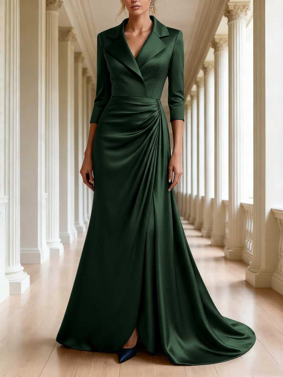 Trumpet Mermaid 3 4 Sleeves V Neck Mother Of The Bride Dresses Floor Length