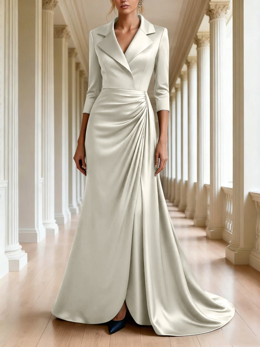 Trumpet Mermaid 3 4 Sleeves V Neck Mother Of The Bride Dresses Floor Length