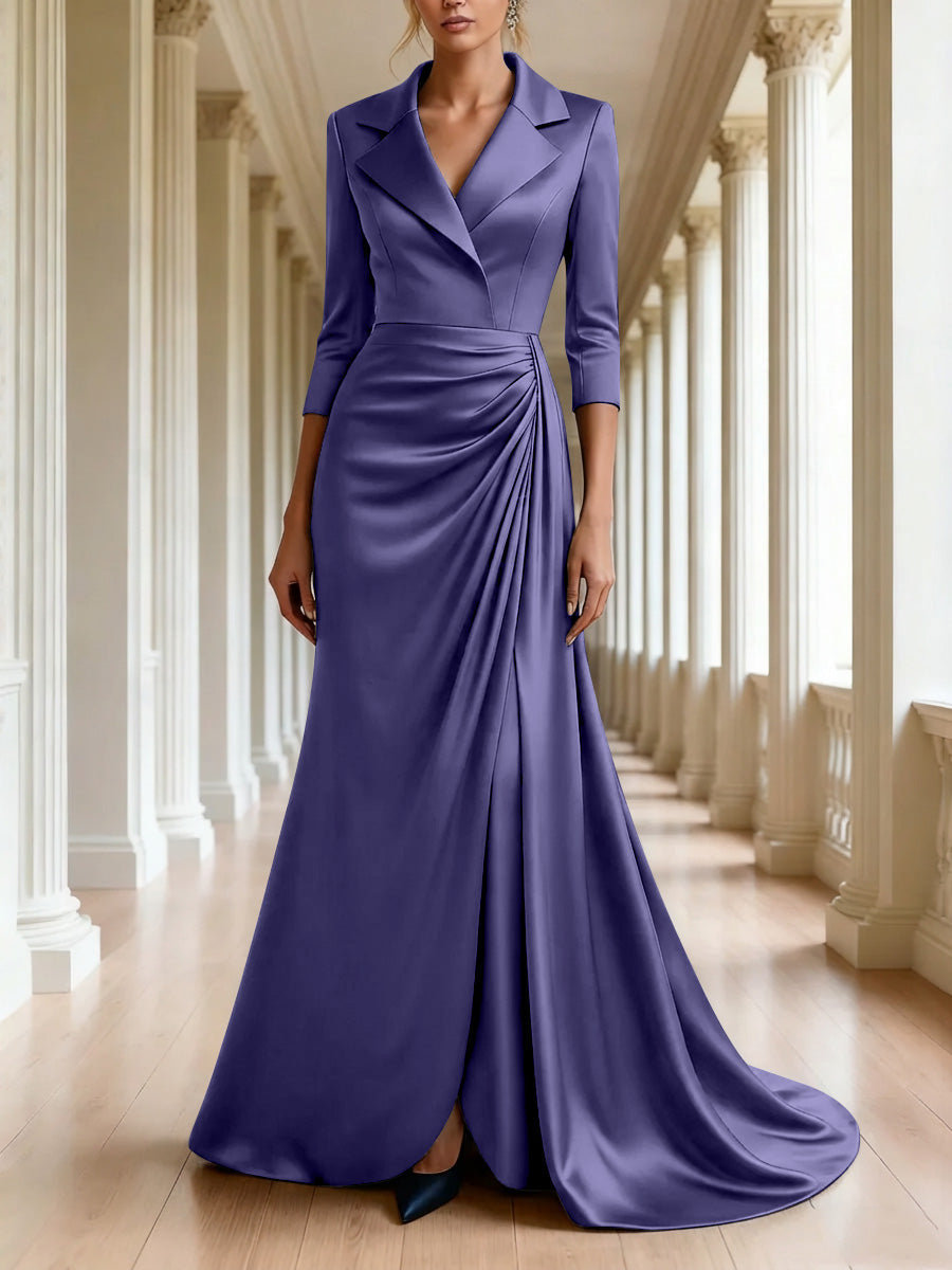 Trumpet Mermaid 3 4 Sleeves V Neck Mother Of The Bride Dresses Floor Length