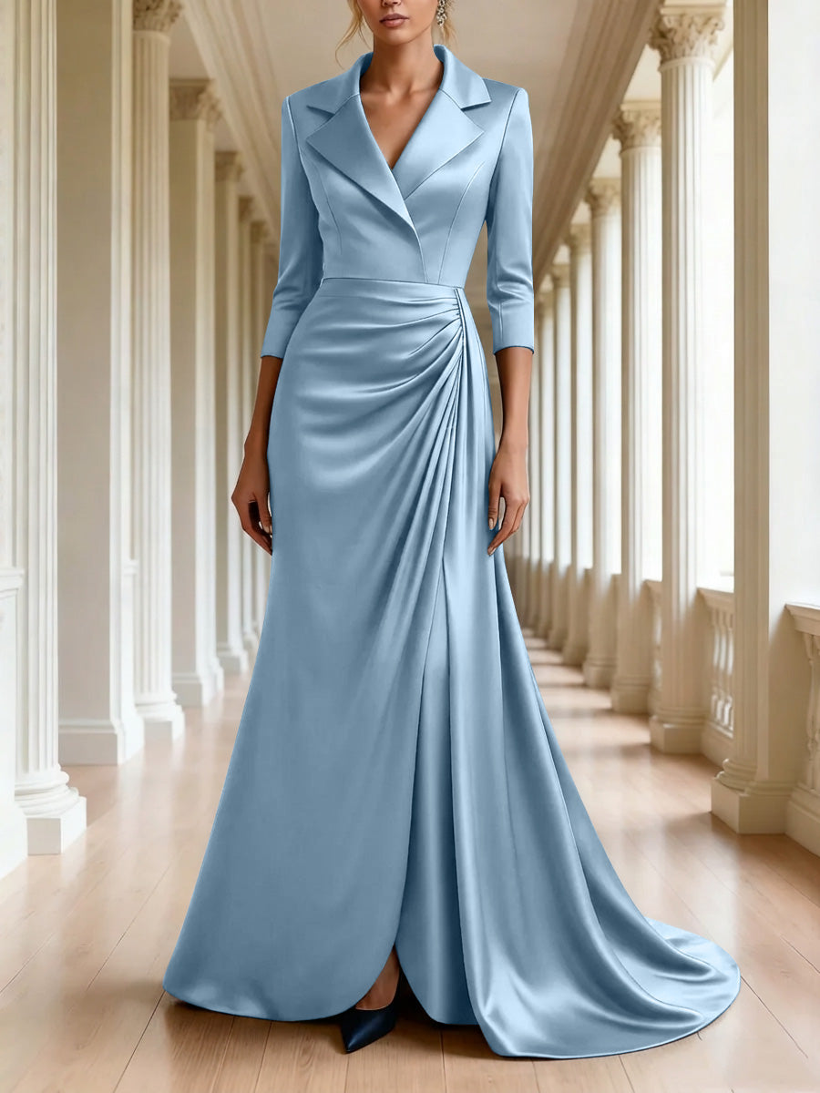 Trumpet Mermaid 3 4 Sleeves V Neck Mother Of The Bride Dresses Floor Length