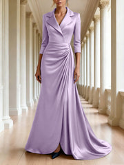 Trumpet Mermaid 3 4 Sleeves V Neck Mother Of The Bride Dresses Floor Length