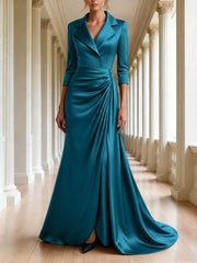 Trumpet Mermaid 3 4 Sleeves V Neck Mother Of The Bride Dresses Floor Length