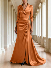 Trumpet Mermaid 3 4 Sleeves V Neck Mother Of The Bride Dresses Floor Length