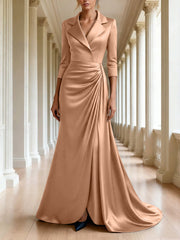 Trumpet Mermaid 3 4 Sleeves V Neck Mother Of The Bride Dresses Floor Length