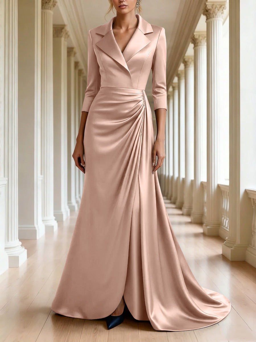 Trumpet Mermaid 3 4 Sleeves V Neck Mother Of The Bride Dresses Floor Length