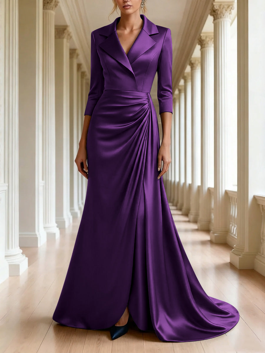 Trumpet Mermaid 3 4 Sleeves V Neck Mother Of The Bride Dresses Floor Length