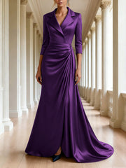 Trumpet Mermaid 3 4 Sleeves V Neck Mother Of The Bride Dresses Floor Length