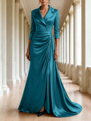 Trumpet Mermaid 3 4 Sleeves V Neck Mother Of The Bride Dresses Floor Length