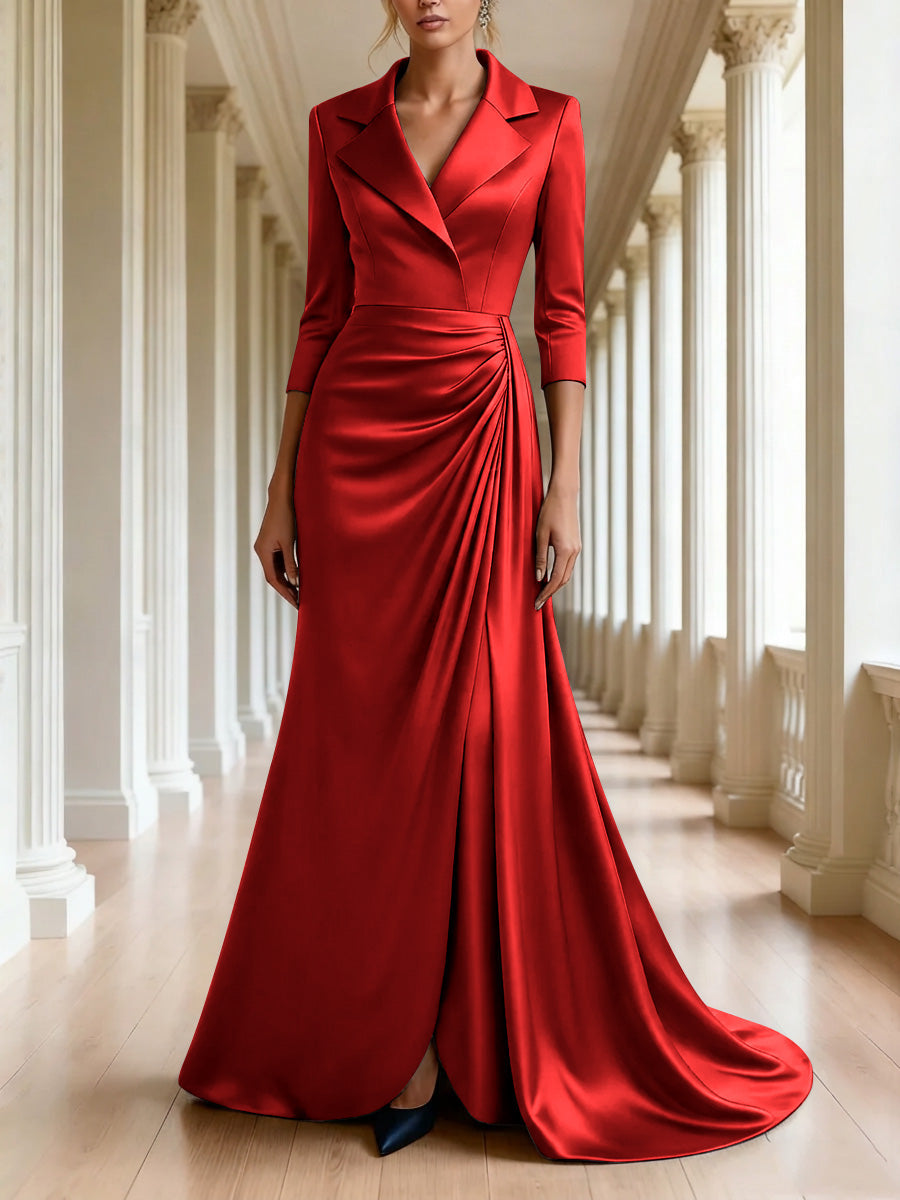 Trumpet Mermaid 3 4 Sleeves V Neck Mother Of The Bride Dresses Floor Length