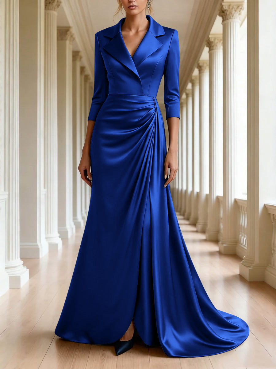 Trumpet Mermaid 3 4 Sleeves V Neck Mother Of The Bride Dresses Floor Length