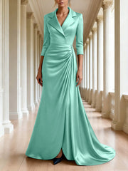 Trumpet Mermaid 3 4 Sleeves V Neck Mother Of The Bride Dresses Floor Length