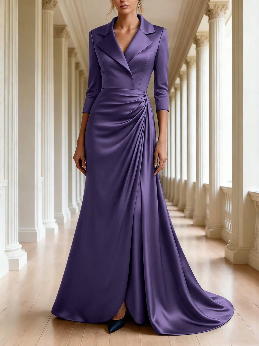 Trumpet Mermaid 3 4 Sleeves V Neck Mother Of The Bride Dresses Floor Length