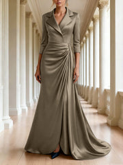 Trumpet Mermaid 3 4 Sleeves V Neck Mother Of The Bride Dresses Floor Length