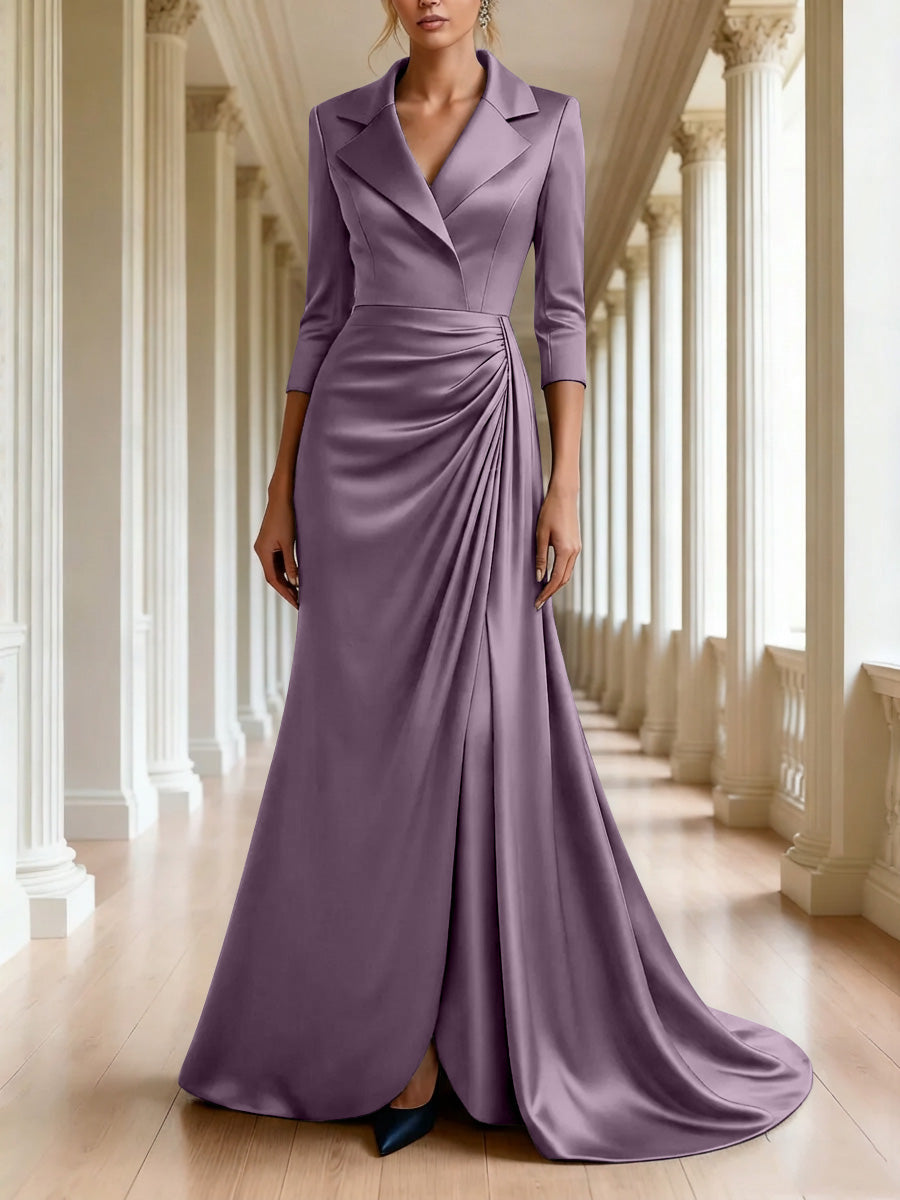 Trumpet Mermaid 3 4 Sleeves V Neck Mother Of The Bride Dresses Floor Length