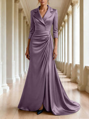 Trumpet Mermaid 3 4 Sleeves V Neck Mother Of The Bride Dresses Floor Length