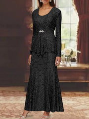 A Line Princess 2 Pieces Scoop Lace Mother Of The Bride Dresses With Jacket Long Sleeves Ankle Length