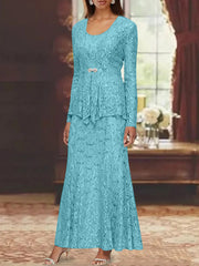 A Line Princess 2 Pieces Scoop Lace Mother Of The Bride Dresses With Jacket Long Sleeves Ankle Length