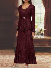 A Line Princess 2 Pieces Scoop Lace Mother Of The Bride Dresses With Jacket Long Sleeves Ankle Length