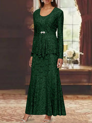 A Line Princess 2 Pieces Scoop Lace Mother Of The Bride Dresses With Jacket Long Sleeves Ankle Length