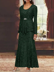 A Line Princess 2 Pieces Scoop Lace Mother Of The Bride Dresses With Jacket Long Sleeves Ankle Length