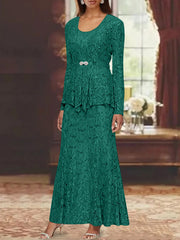 A Line Princess 2 Pieces Scoop Lace Mother Of The Bride Dresses With Jacket Long Sleeves Ankle Length