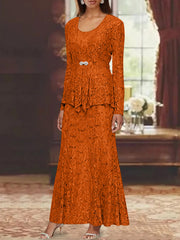 A Line Princess 2 Pieces Scoop Lace Mother Of The Bride Dresses With Jacket Long Sleeves Ankle Length