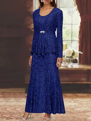 A Line Princess 2 Pieces Scoop Lace Mother Of The Bride Dresses With Jacket Long Sleeves Ankle Length