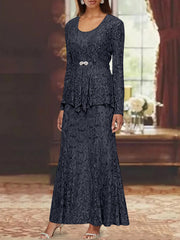 A Line Princess 2 Pieces Scoop Lace Mother Of The Bride Dresses With Jacket Long Sleeves Ankle Length