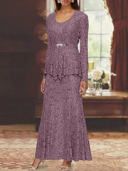 A Line Princess 2 Pieces Scoop Lace Mother Of The Bride Dresses With Jacket Long Sleeves Ankle Length